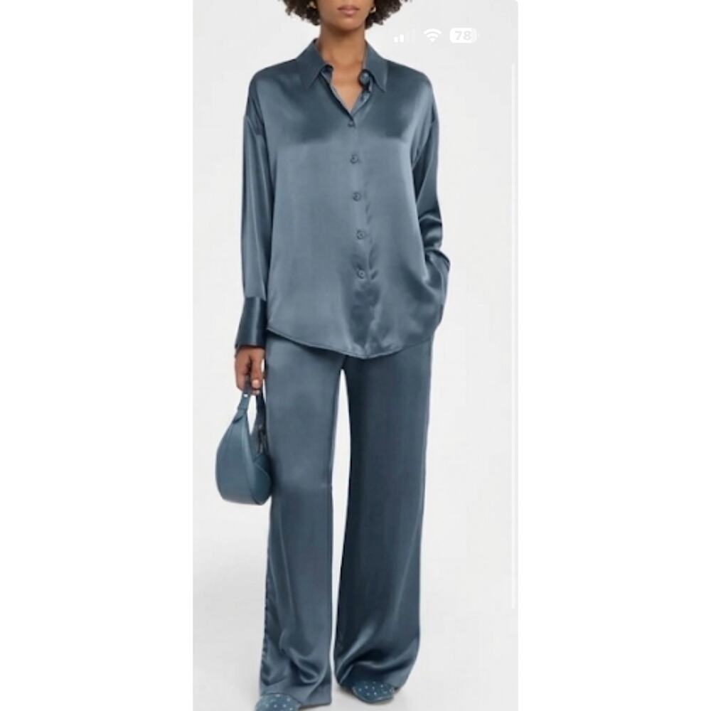 Sablyn Benton Silk Charmeuse Blouse in Smoky Blue M